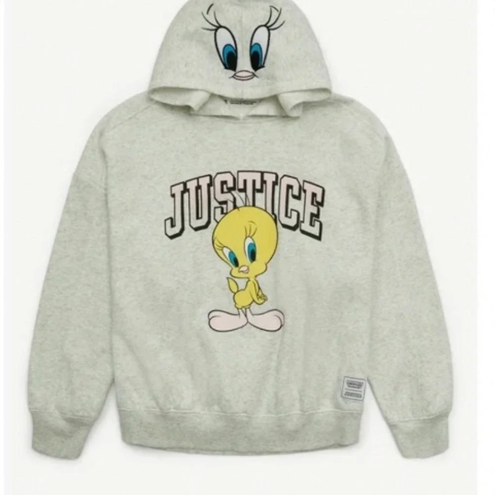 Justice Looney Tunes Tweety Bird Heather Gray Glitter‎ Hoodie XL Plus 16P/18P